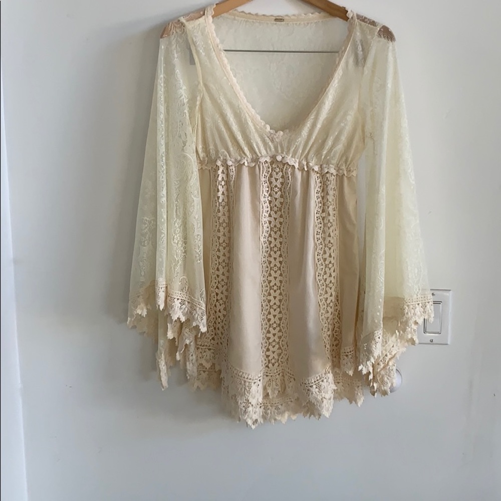 Free People Cream and Lace Mini Dress Size Small